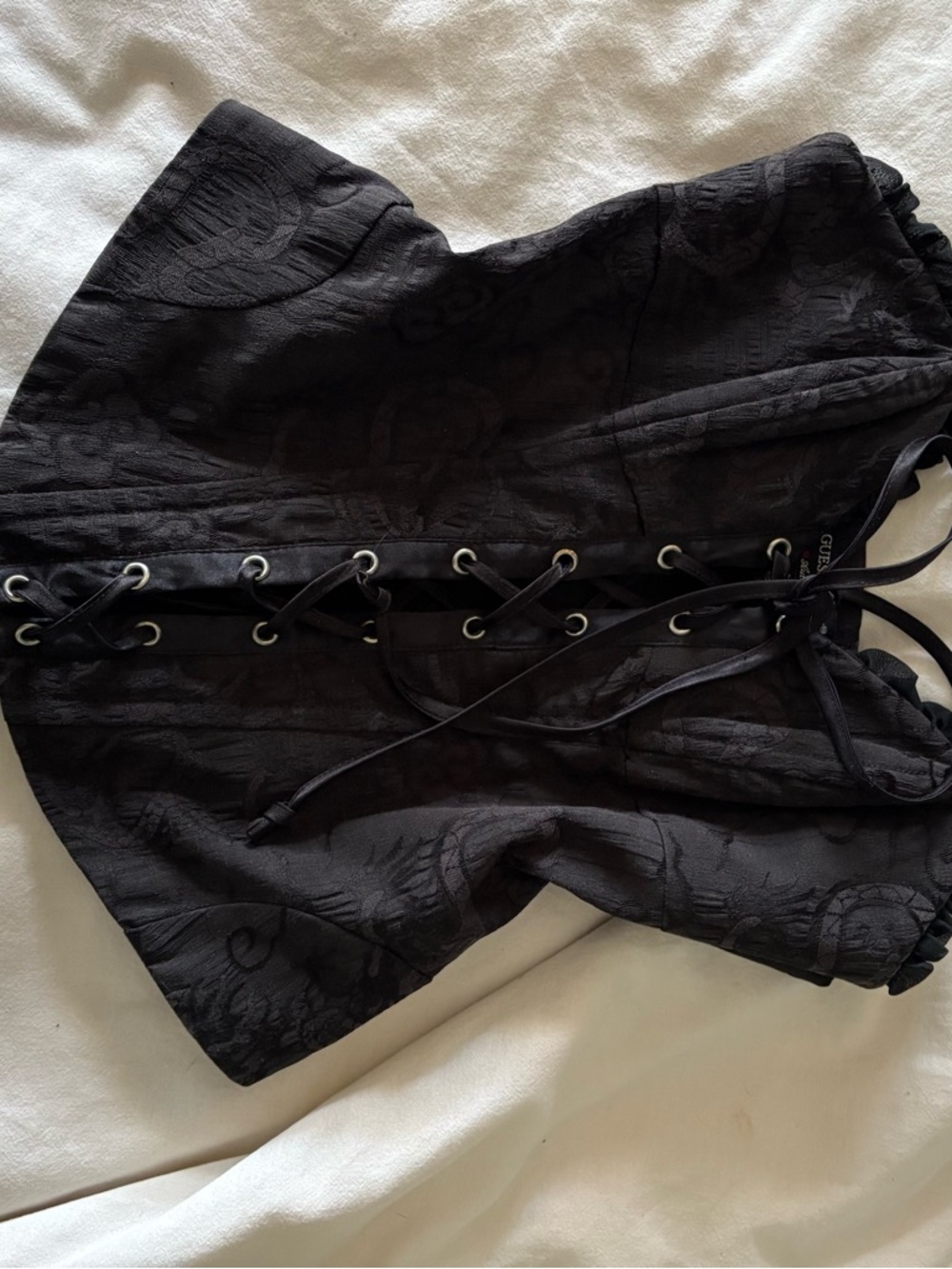 Guess Black Lace-Up Bustier Top